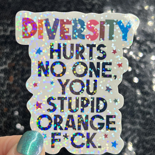 Diversity Hurts No One You Stupid Orange F*ck Holographic Sticker Hands Off Protest Anti Trump JD Vance Pro Choice Feminist Sticker