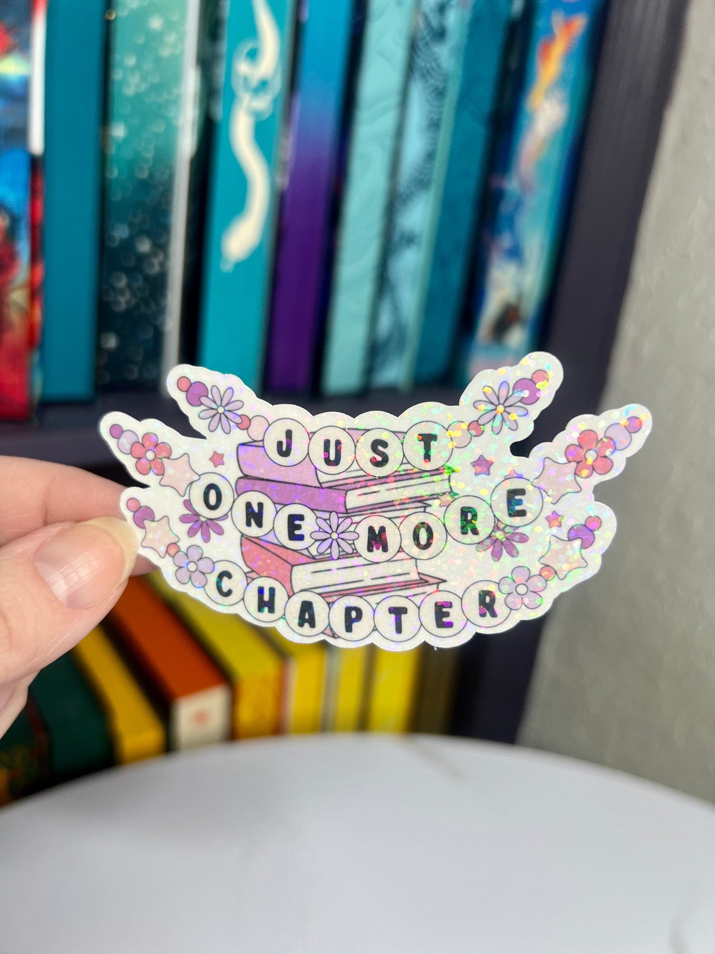 One More Chapter Friendship Bracelet Holographic Sticker, book lover gift, Booktok, kindle waterbottle laptop stickers,  book sticker decal