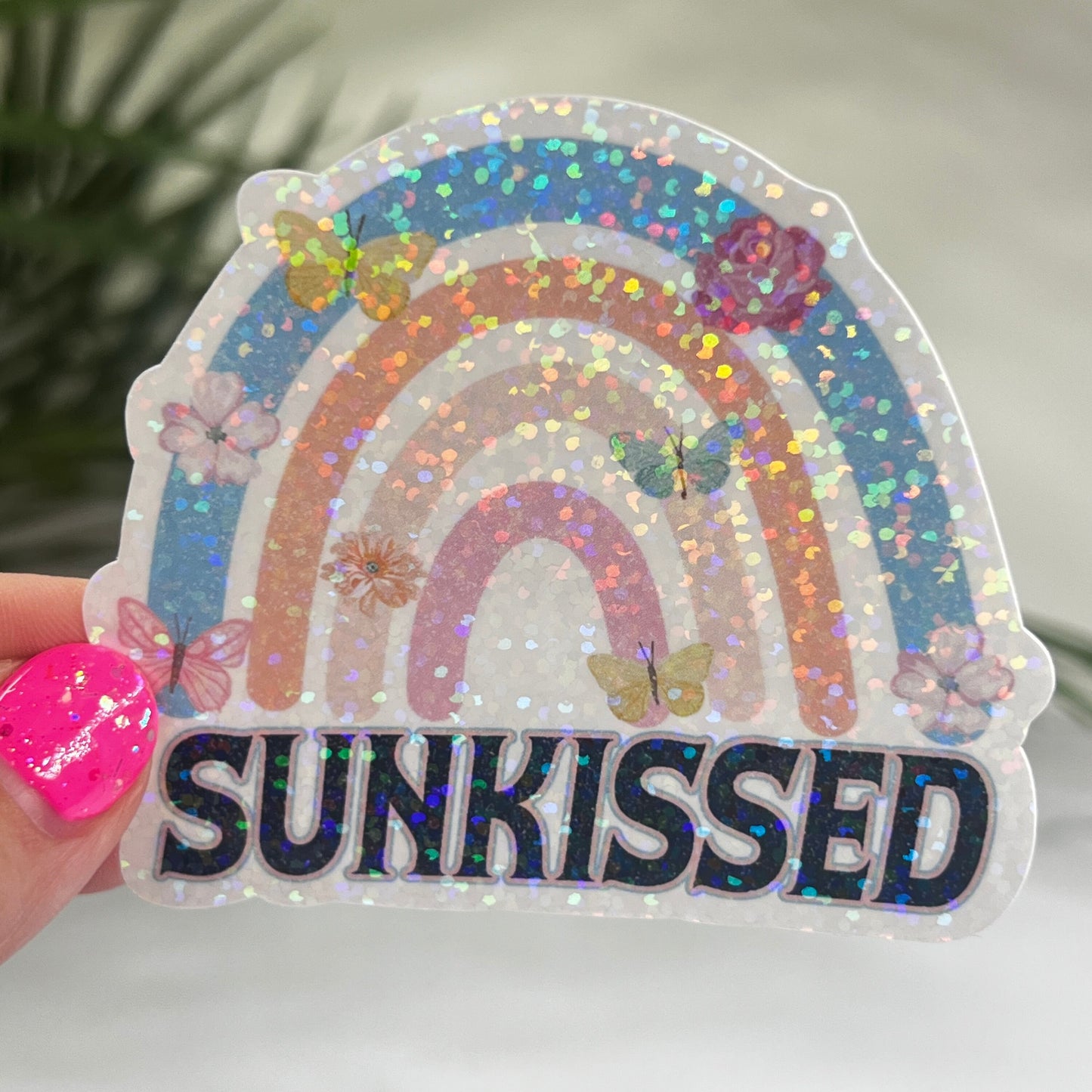 Sunkissed Butterflies Rainbow Summer Holographic Sparkly Sticker Beach Life Decal Boating Sticker Summer Vacation Ocean Life Sticker
