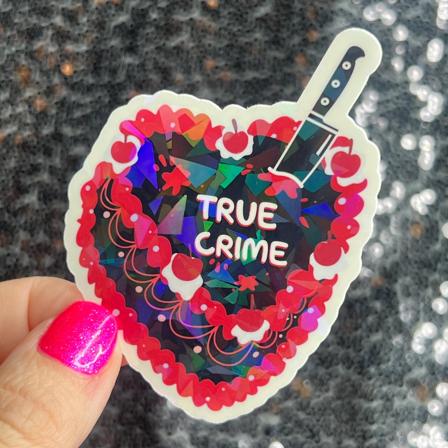 True Crime Cake Bookish Holographic Sticker Decal, Spicy Dark Romance, Horror Bookish kindle laptop Reader Bookish Present Gift