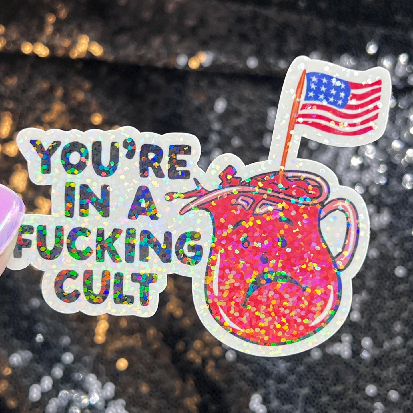 You're In a Cult Holographic Sticker Kamala Anti Trump JD Vance Pro Choice Feminist Sticker Liberal Democrat Decal