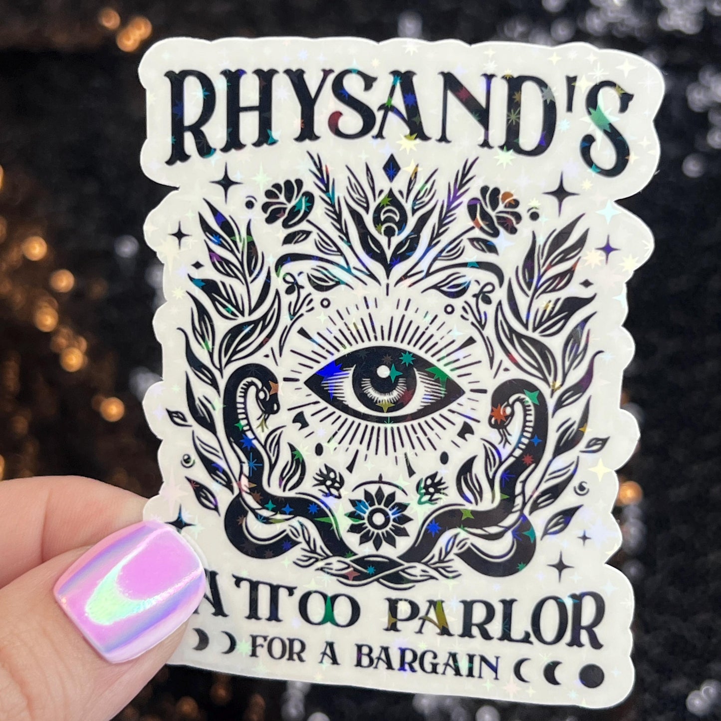 Rhysand's Tattoo Parlor A Court of Thorns and Roses Holographic Sticker Sparkly ACOTAR Decal Kindle Sticker Spicybook Sticker SJM Stickers