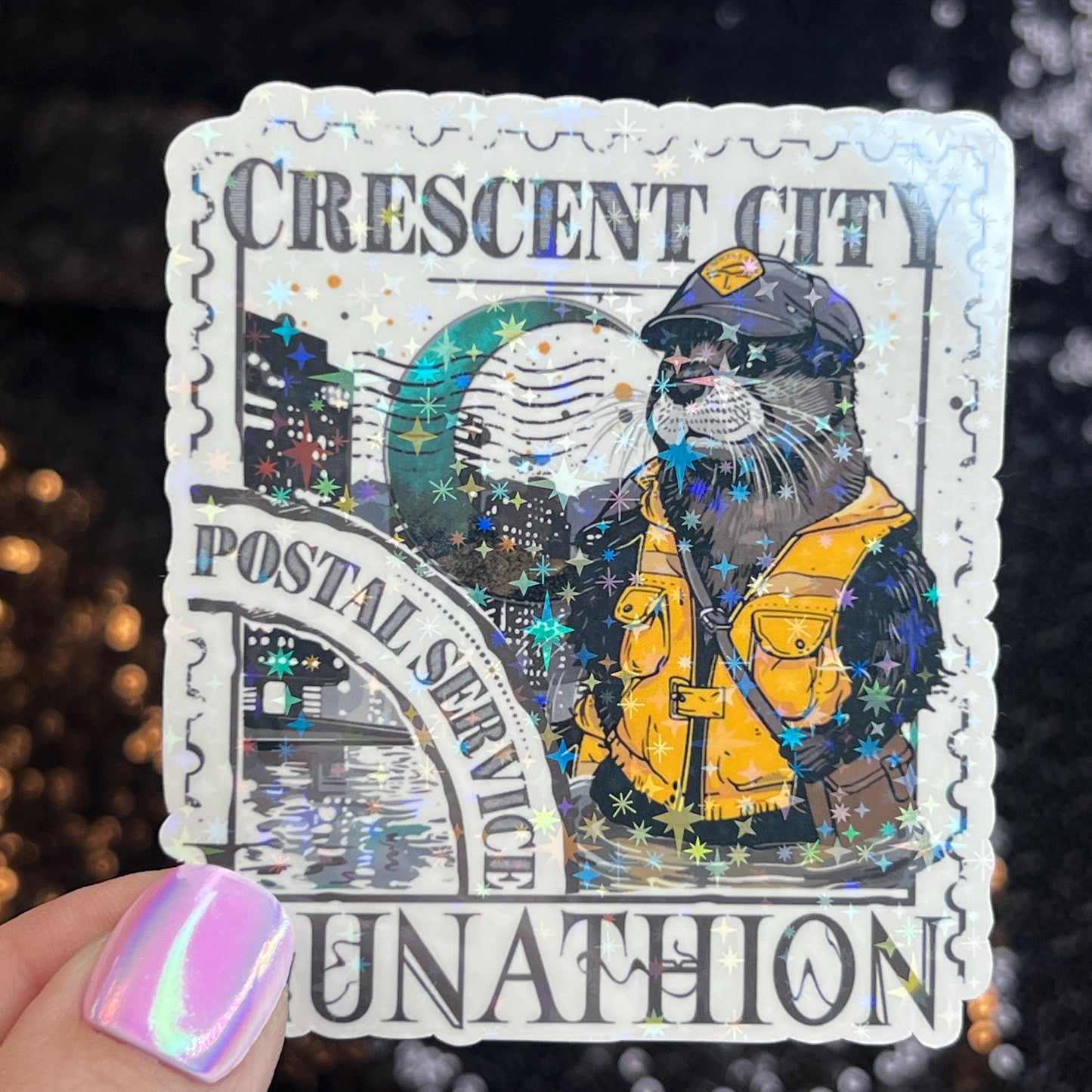 Crescent City Otter Stamps Holographic Sticker, HOSAB HOEAB Decal, SJM laptop waterproof sticker bookish Waterbottle decal