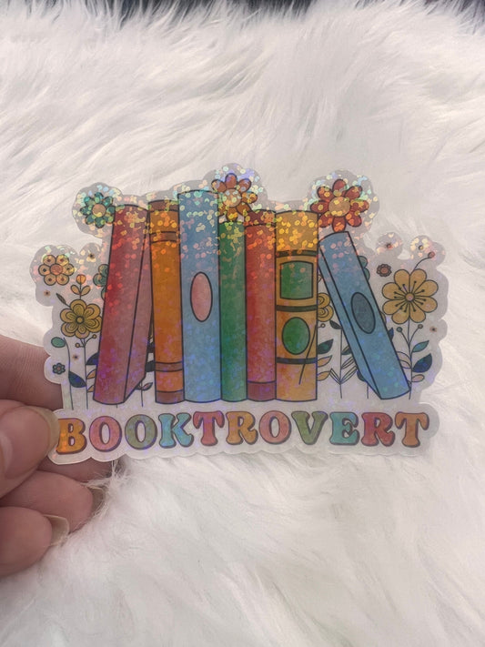 Booktrovert Retro Red Blue Orange Holographic Sticker, Booktok stickers, kindle stickers, bookish waterbottle stickers, Book Lover Sticker