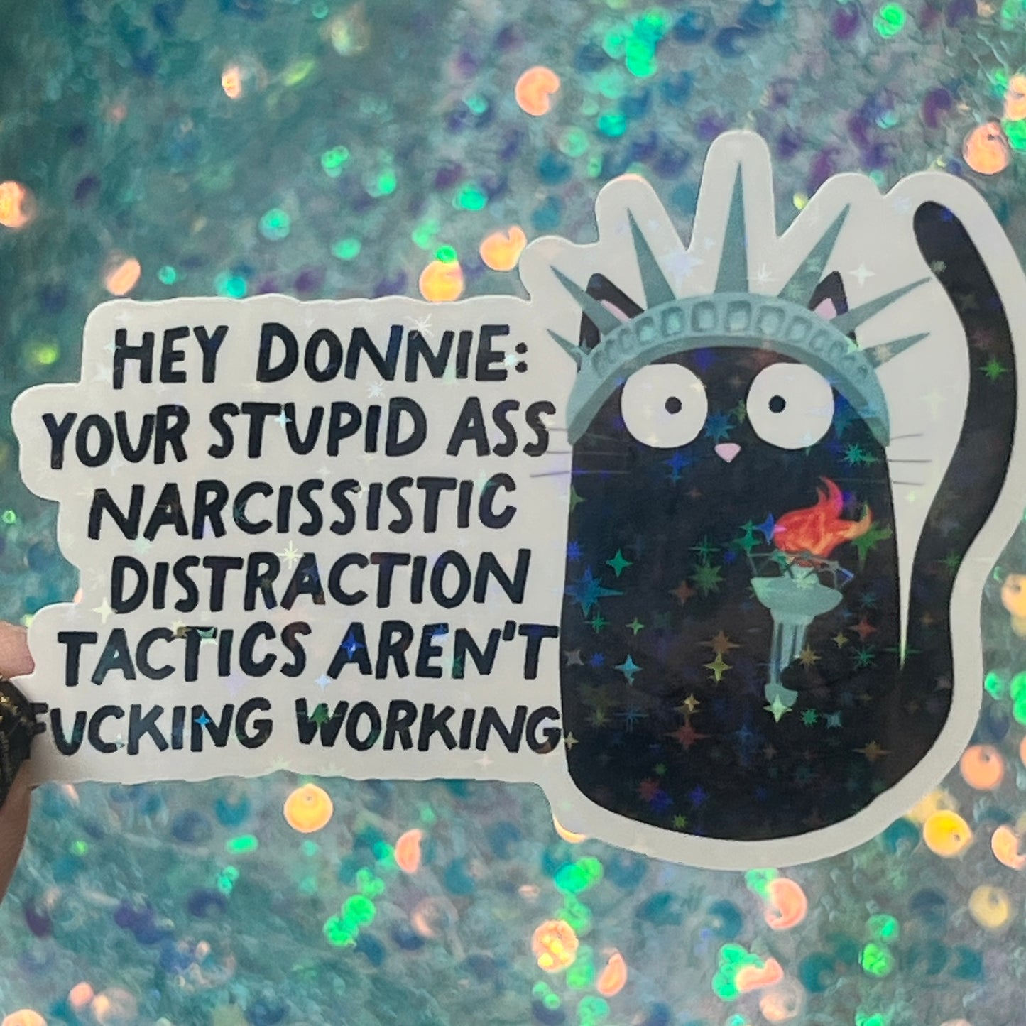 Hey Donnie! FDT Sparkly Holographic Sticker Release the files! Anti Trump JD Vance Pro Choice Sticker F Trump Be the Bear 8647