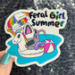 Feral Girl Summer Holographic Sparkly Sticker Beach Life Decal Boating Sticker Summer Vacation Ocean Life Sticker Possum Swimming