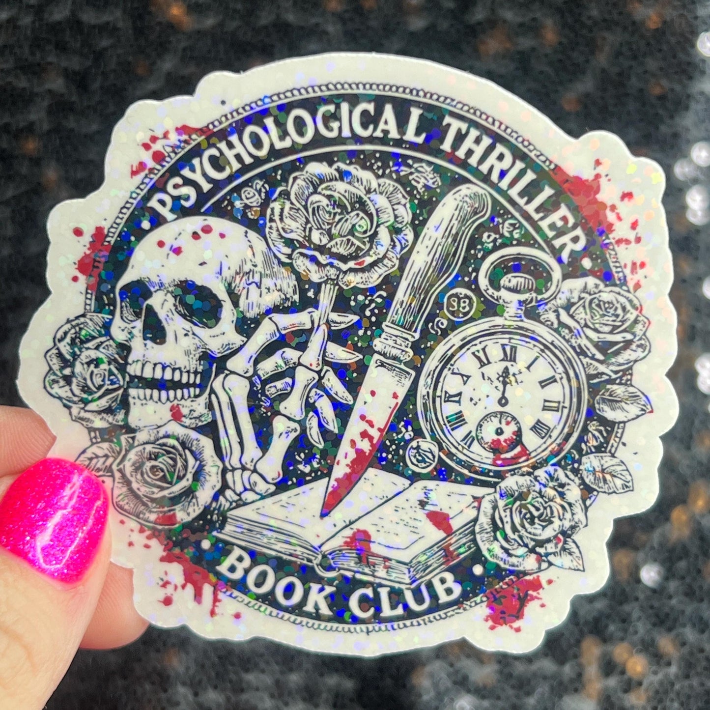 Psychological Thriller Book Club Sparkly Holographic Sticker Decal Dark Romance, Horror Bookish kindle laptop Reader Bookish Present Gift