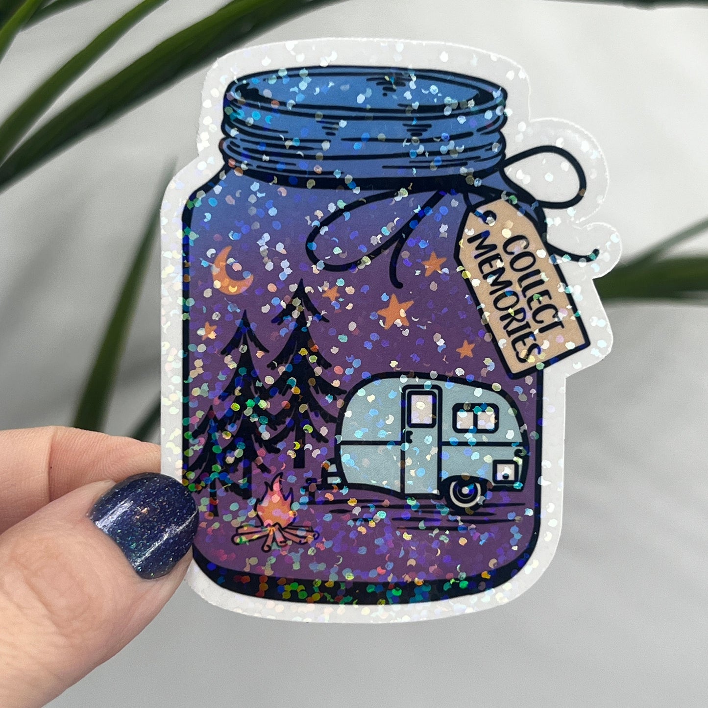 Collect Memories mason jar Holographic Sparkly Sticker Adventure Sticker RV Sticker Outdoor Decal Nature Sticker Travel Hiking Camping