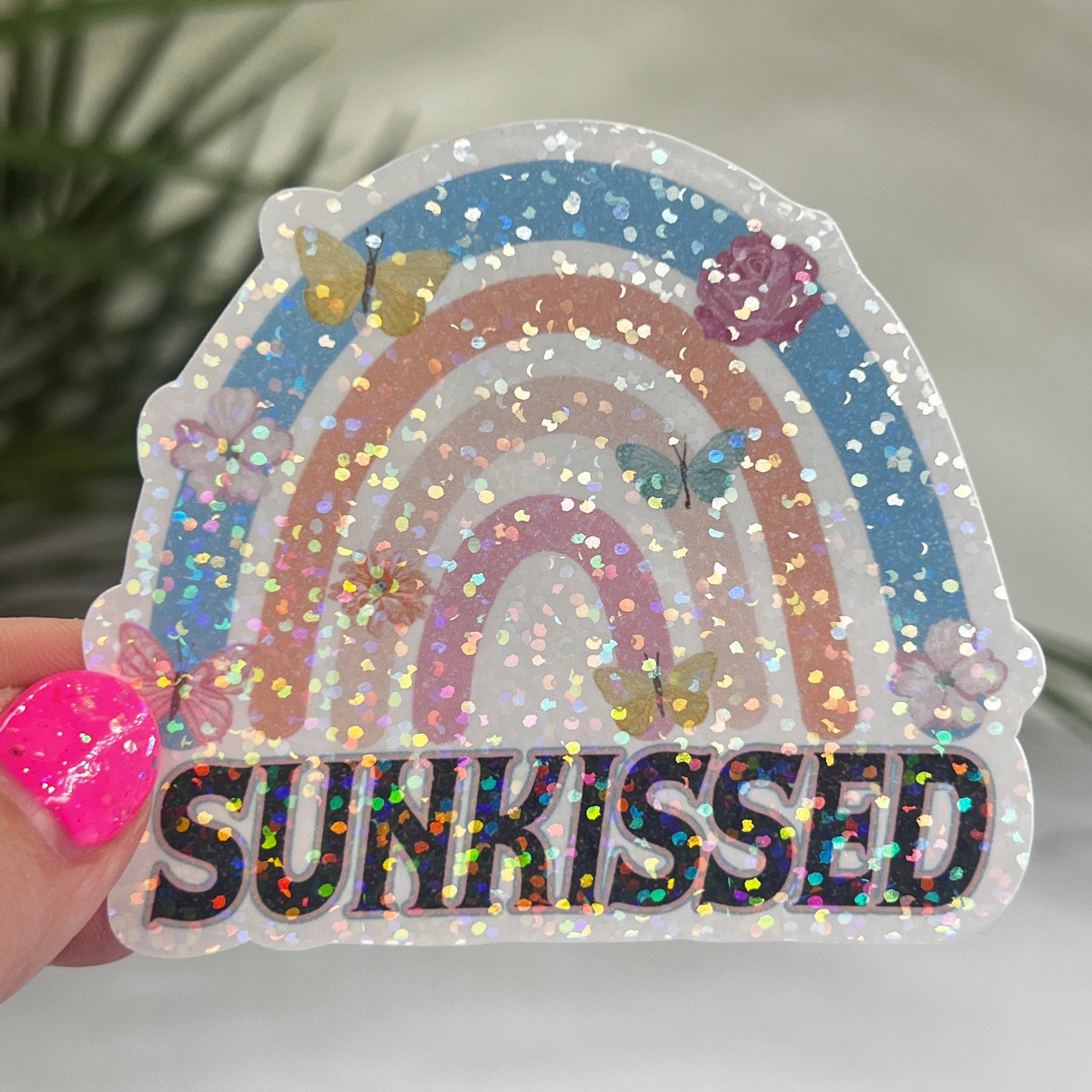 Sunkissed Butterflies Rainbow Summer Holographic Sparkly Sticker Beach Life Decal Boating Sticker Summer Vacation Ocean Life Sticker