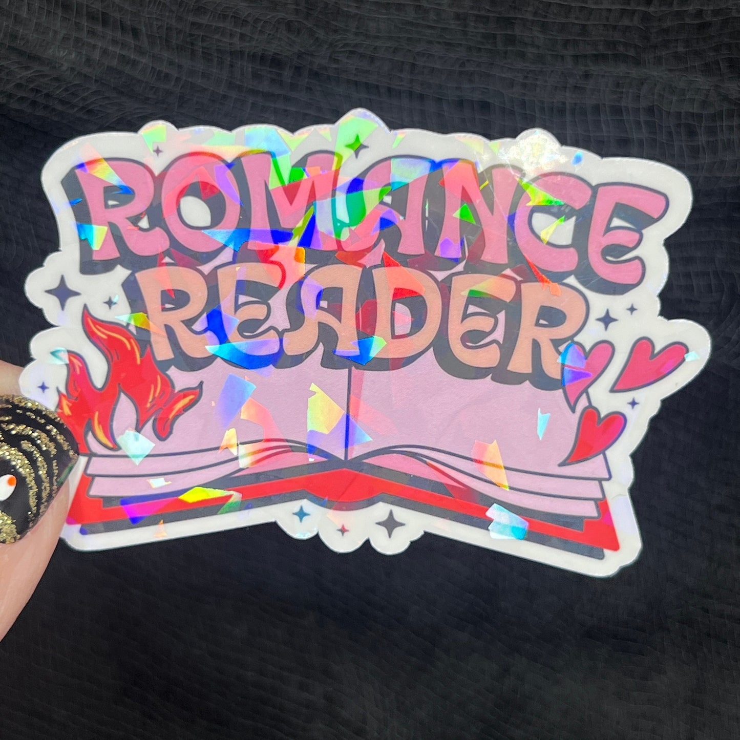 Romance Reader Sparkly Sticker Holographic Book Lover, Spicy Dark Romance, Booktok, kindle waterbottle laptop Romance Decal