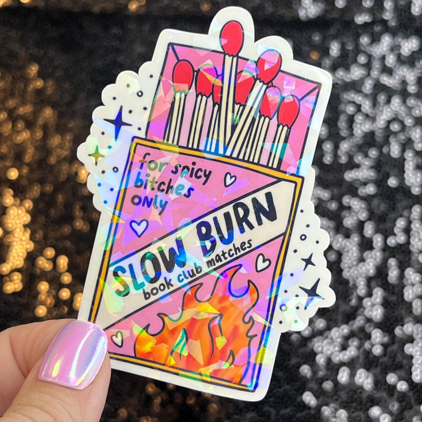 Slow Burn Sparkly Sticker Holographic Book Book Lover, Spicy Dark Romance, Booktok, kindle waterbottle laptop Romance Decal