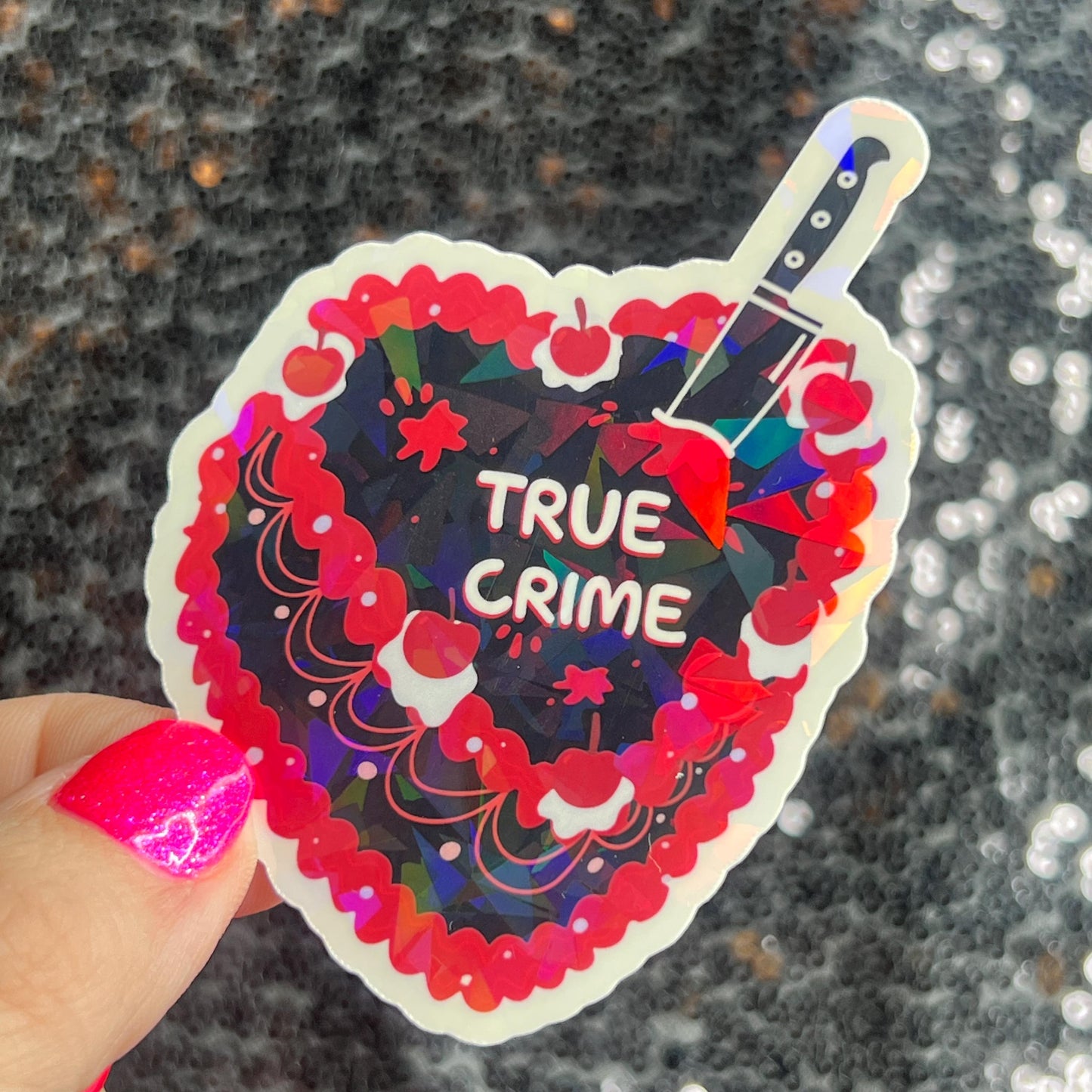 True Crime Cake Bookish Holographic Sticker Decal, Spicy Dark Romance, Horror Bookish kindle laptop Reader Bookish Present Gift