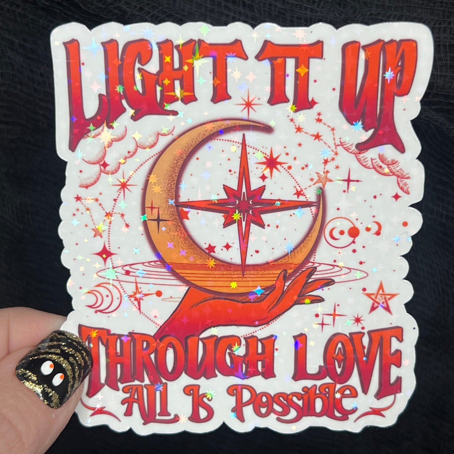 Red Crescent City Light It Up Through Love All is Possible Holographic Sticker HOSAB HOEAB Decal SJM laptop sticker bookish Waterbottle