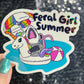 Feral Girl Summer Holographic Sparkly Sticker Beach Life Decal Boating Sticker Summer Vacation Ocean Life Sticker Possum Swimming