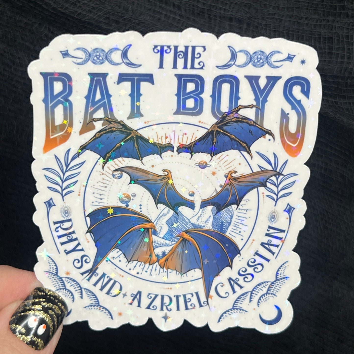 Blue Gold Bat Boys Rhysand Azirel Cassian Holographic Sticker Sparkly Sticker ACOTAR Decal Kindle Sticker Spicybook Sticker SJM Stickers