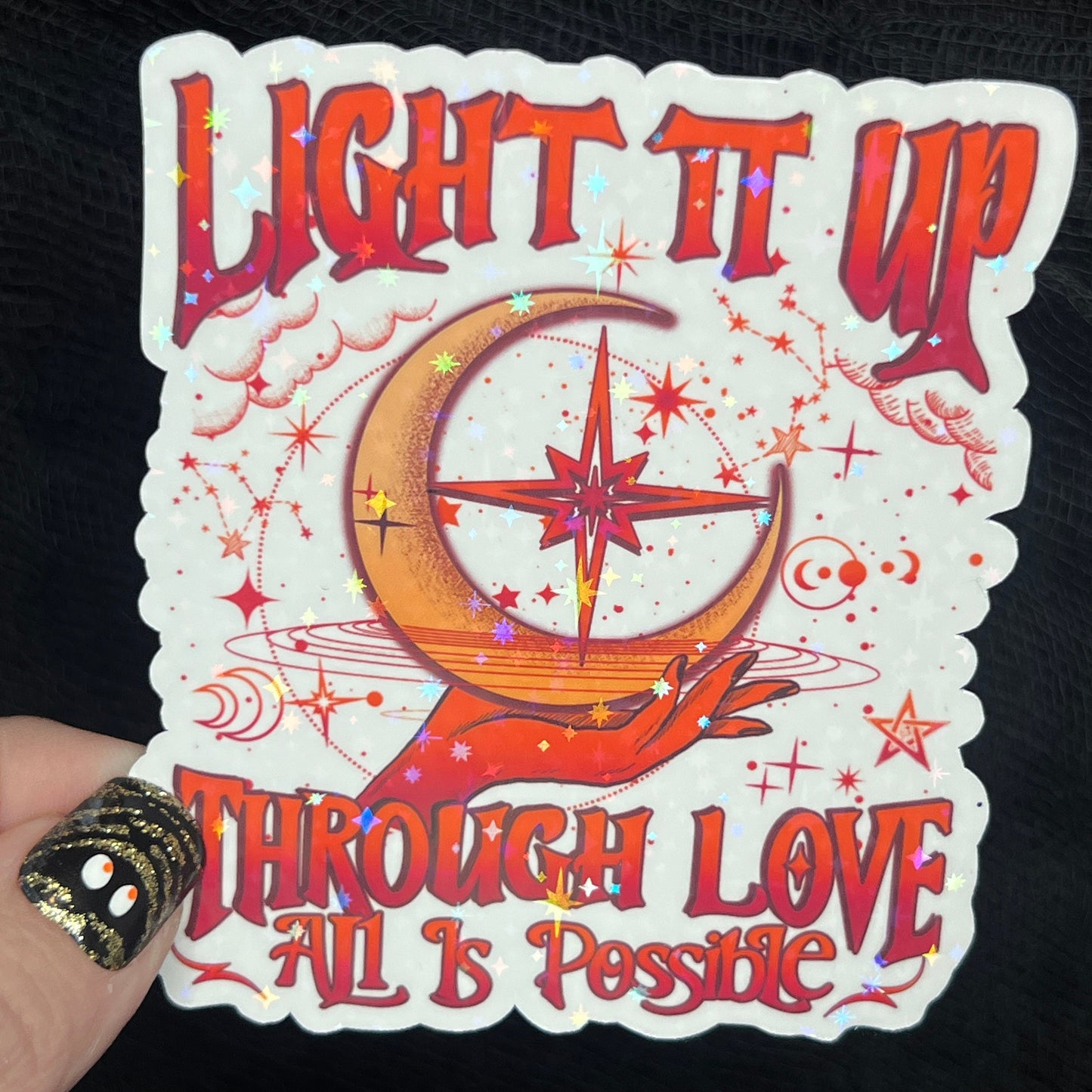 Red Crescent City Light It Up Through Love All is Possible Holographic Sticker HOSAB HOEAB Decal SJM laptop sticker bookish Waterbottle