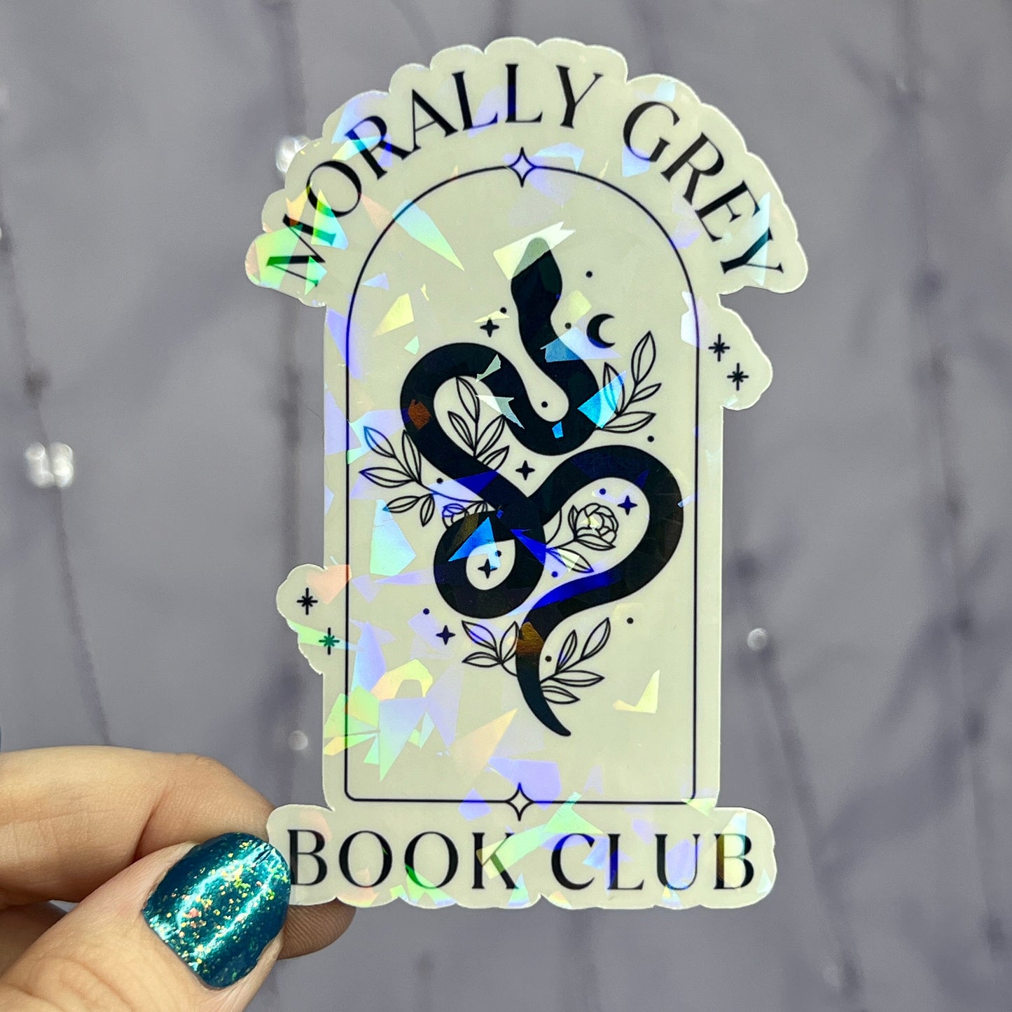 Mortally Grey Book Club Sparkly Holographic Bookish Sticker Villain Book Lover, Spicy Dark Romance, erotica, Booktok, Romance Decal