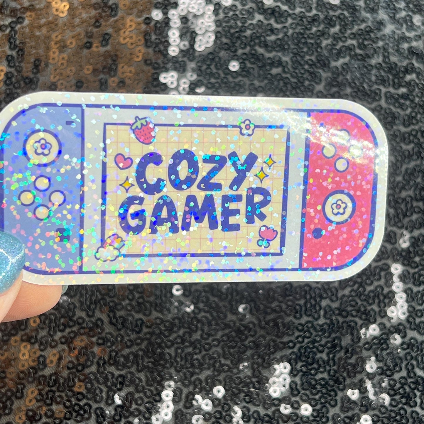 Cozy Gamer Pastel Holographic Sticker Gamer Girl Gift PC Switch Cozy Games Valley Girl Games Gift for Girls Gift for Gamers