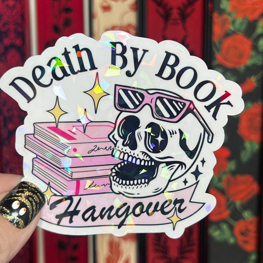 Death By Book Hangover Pink Holographic Sticker Sparkly Decal, Spicy Dark Romance, kindle waterbottle laptop Reader Gift Bookish Present