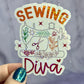 Sewing Diva Sparkly Holographic Quilting Sticker sewing Waterbottle sticker Craft Sticker Fabric Decal Sewing Machine Sticker