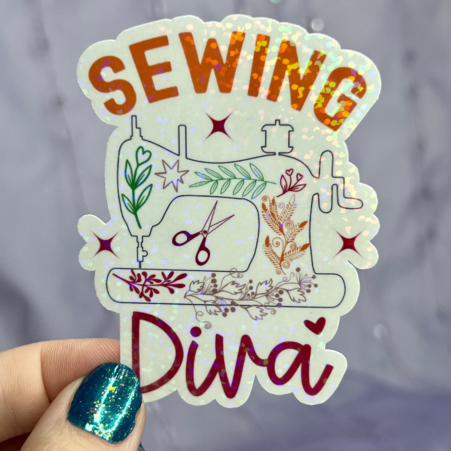 Sewing Diva Sparkly Holographic Quilting Sticker sewing Waterbottle sticker Craft Sticker Fabric Decal Sewing Machine Sticker