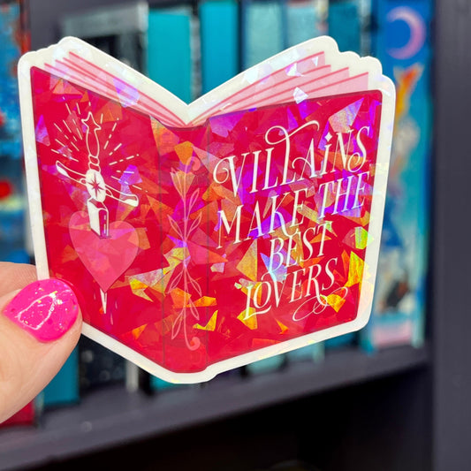Villains Make The Best Lovers Sticker Holographic Book Lover Sparkly Decal, Spicy Dark Romance Bookish, kindle waterbottle laptop