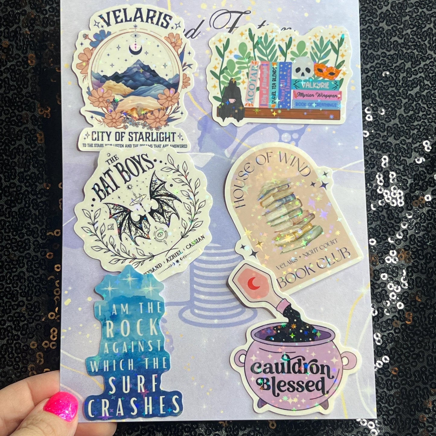 ACOTAR mini Holographic Stickers, Booktok stickers kindle acotar a court of thorns and roses small set bundle, ACOFAS, ACOMAF, acowar, acosf