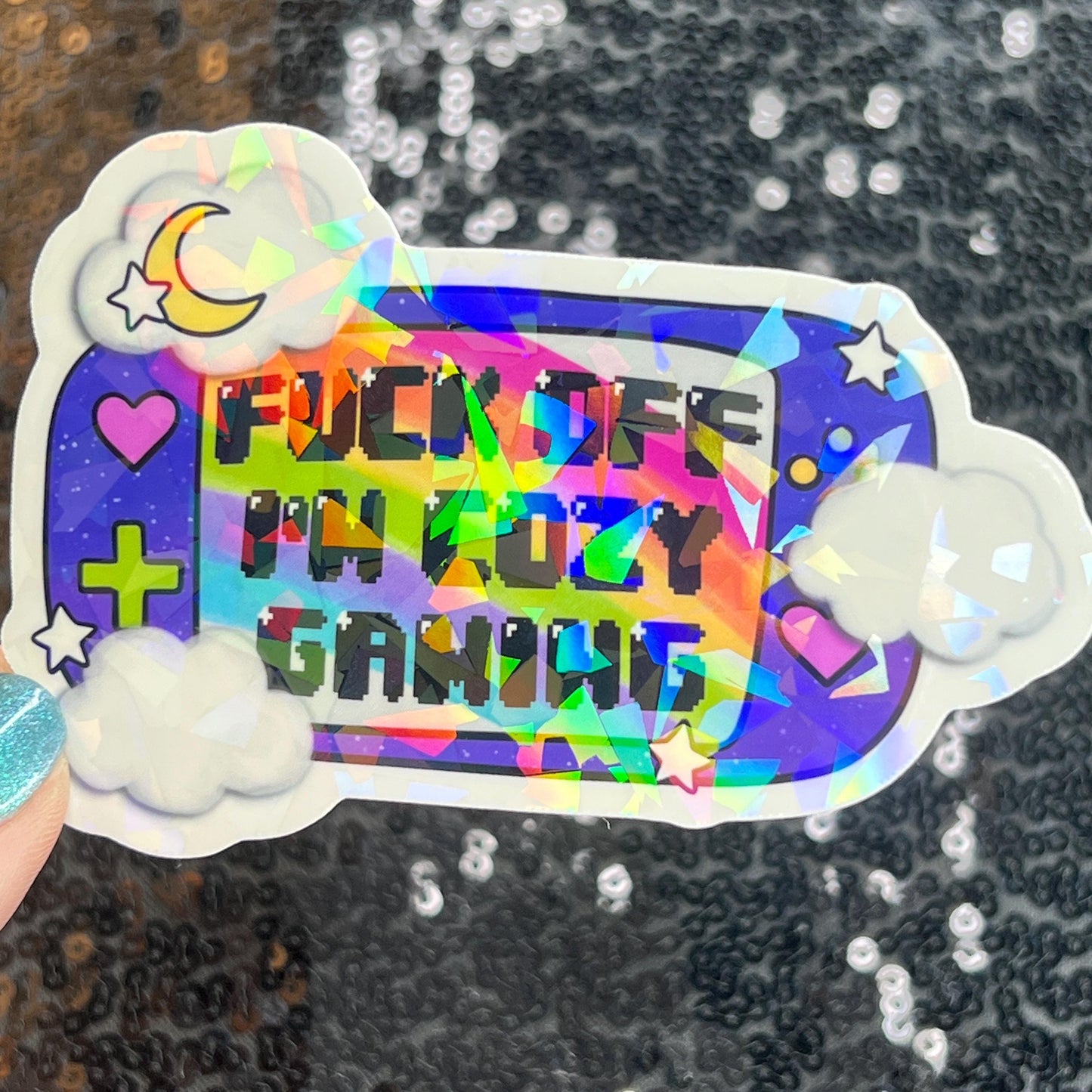 F Off I’m Cozy Gaming Holographic Sticker Gamer Girl Gift PC Switch Cozy Games Valley Girl Games Gift for Girls Gift for Gamers