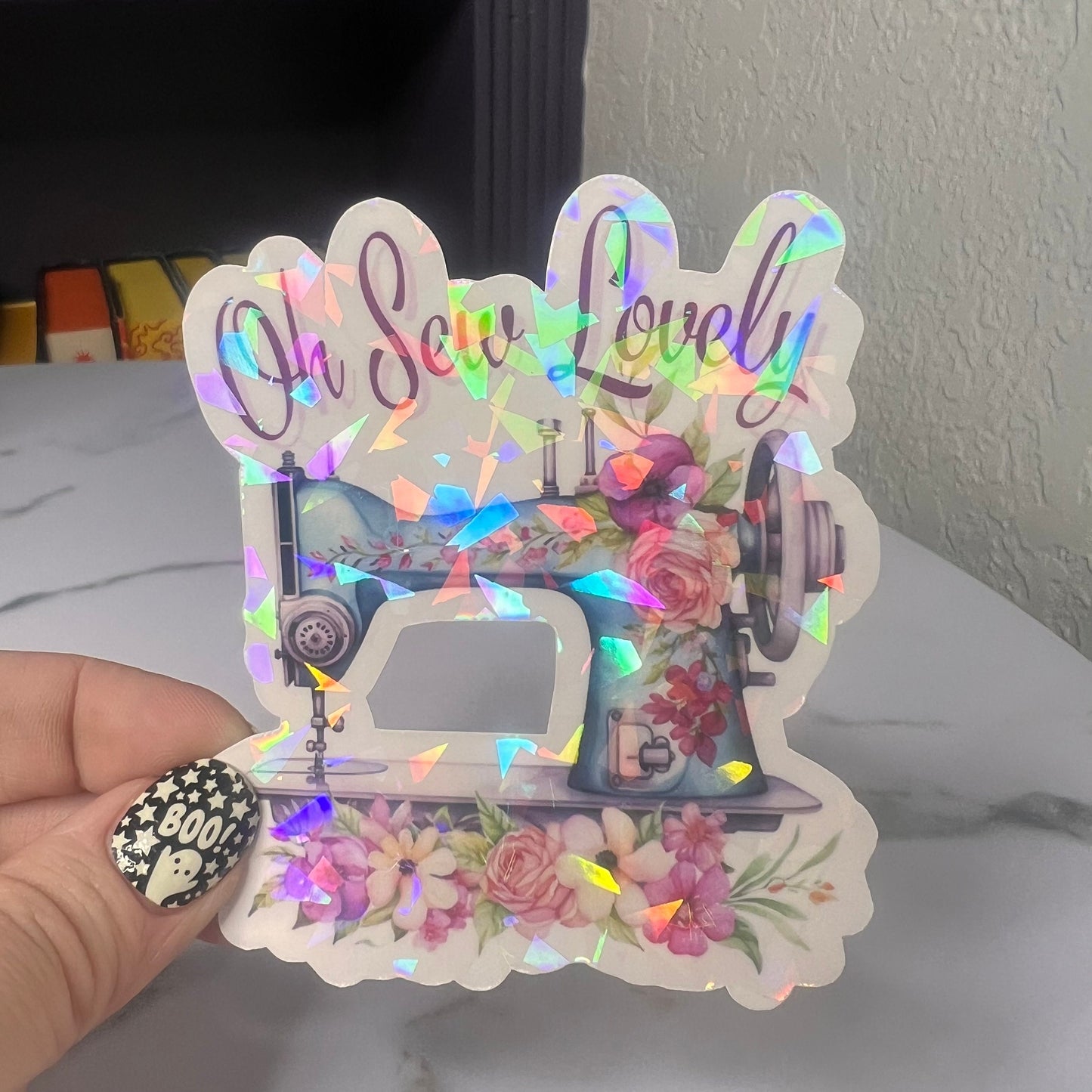 Oh Sew Lovely floral Holographic Sticker, Love Quilting Sticker, Sewing Waterbottle Sticker, Machine Sticker, Sew Decal, Fall Quilting
