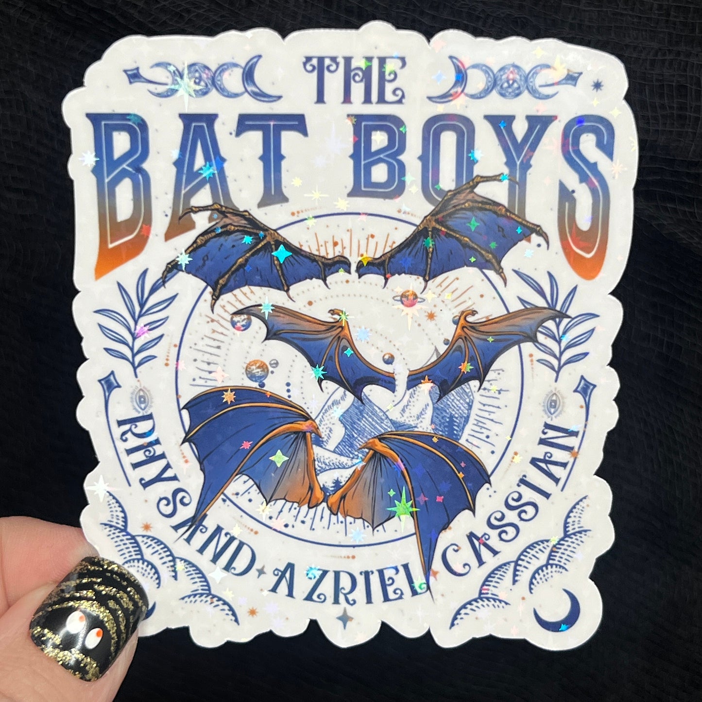 Blue Gold Bat Boys Rhysand Azirel Cassian Holographic Sticker Sparkly Sticker ACOTAR Decal Kindle Sticker Spicybook Sticker SJM Stickers