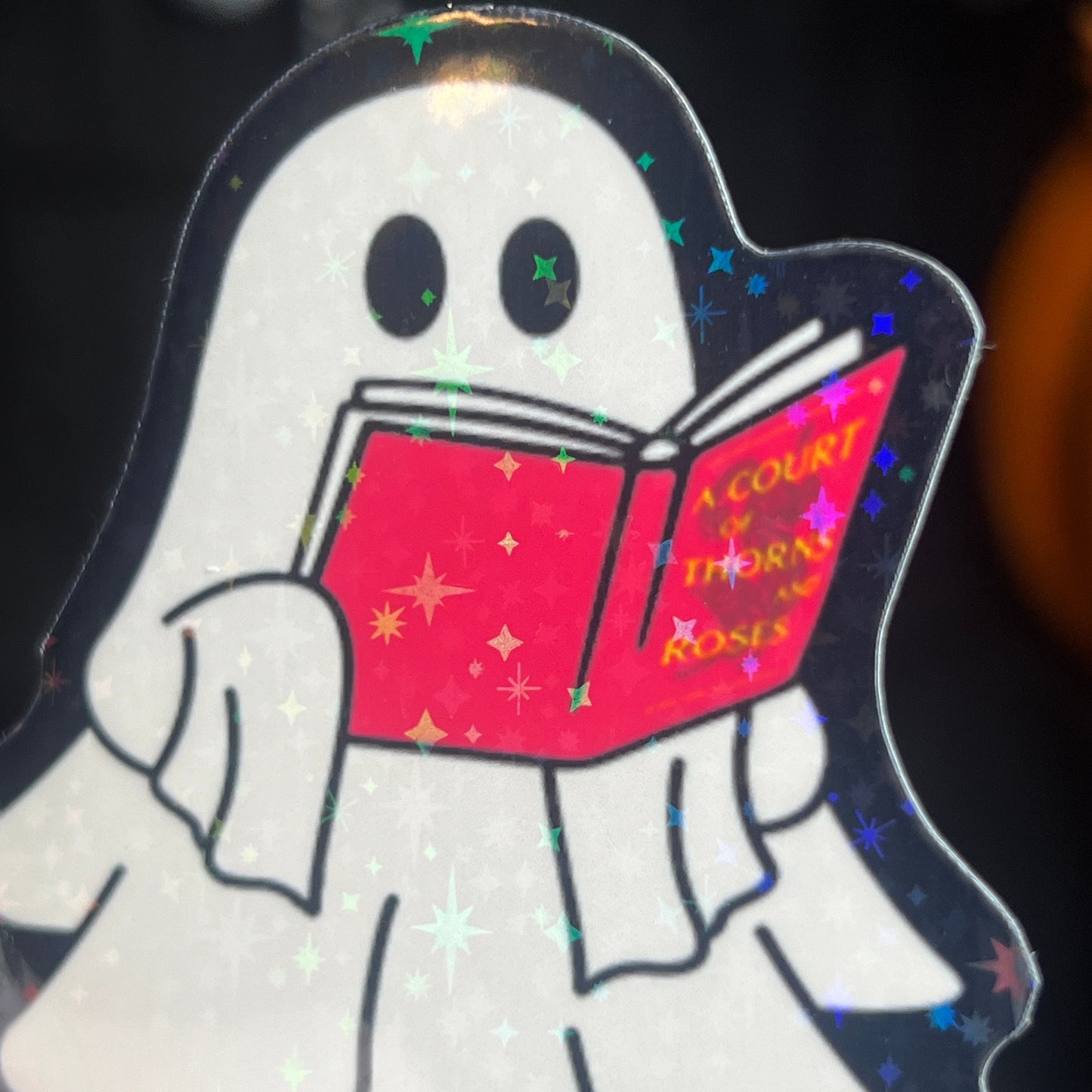 Halloween ACOTAR Ghost Reading Holographic Sticker Sparkly Sticker ACOTAR Decal Kindle Sticker Spicybook Sticker SJM Stickers
