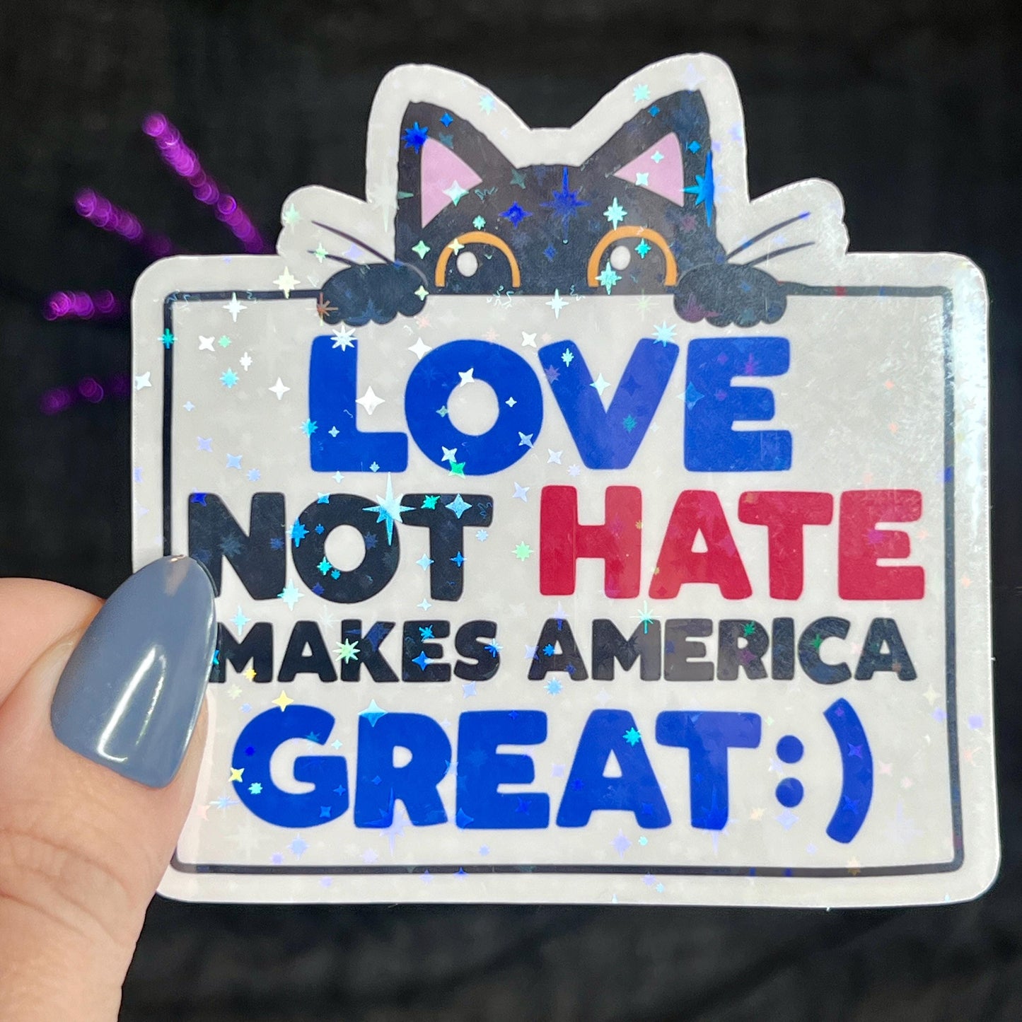 Love Not Hate Makes America Great Political Sticker Holographic Kamala Walz Decal Pro Choice Feminist Liberal Democrat Decal Anti Trump JD