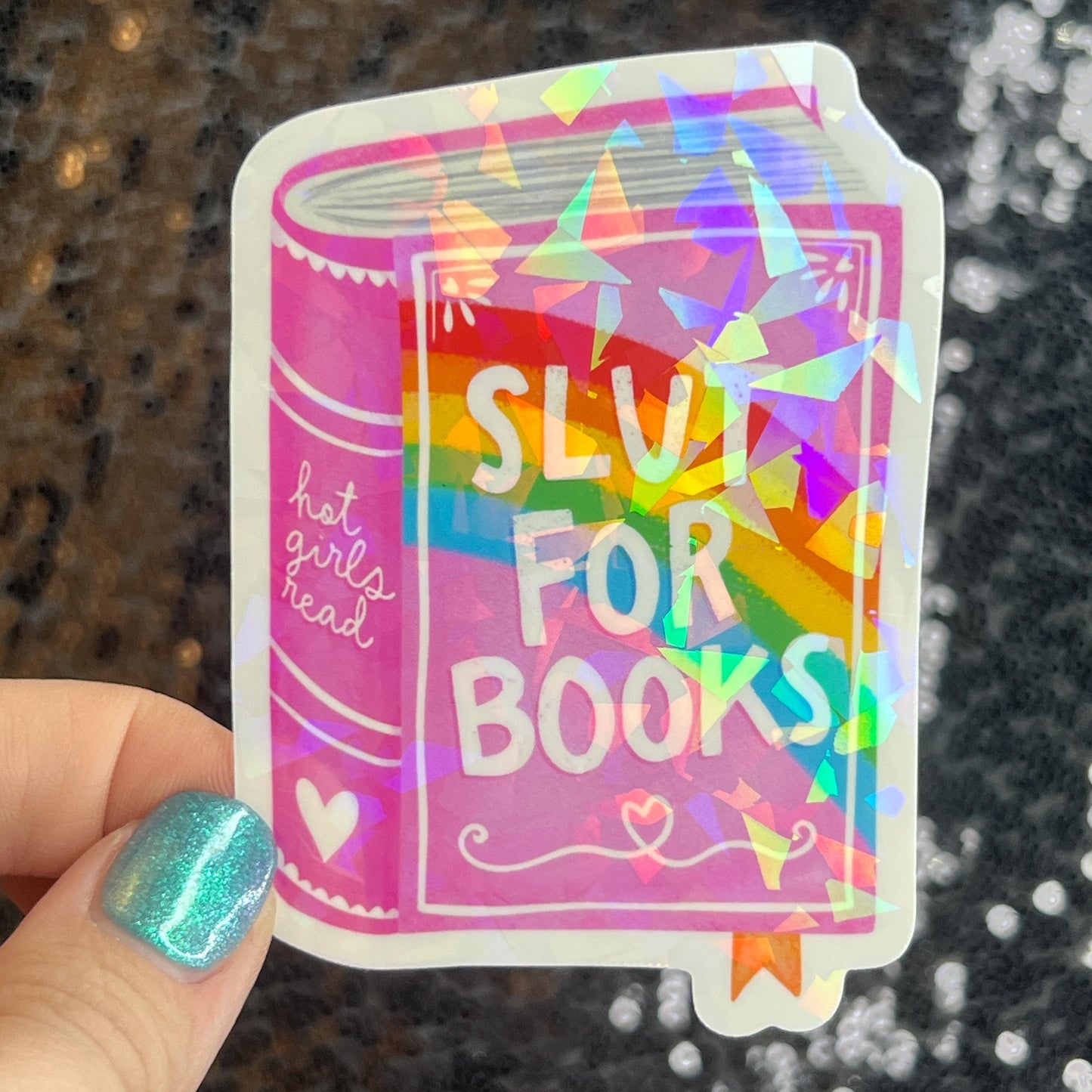 Slut for Book pink Sparkly Sticker Holographic Book Book Lover, Spicy Dark Romance, Booktok, kindle  laptop Romance Decal