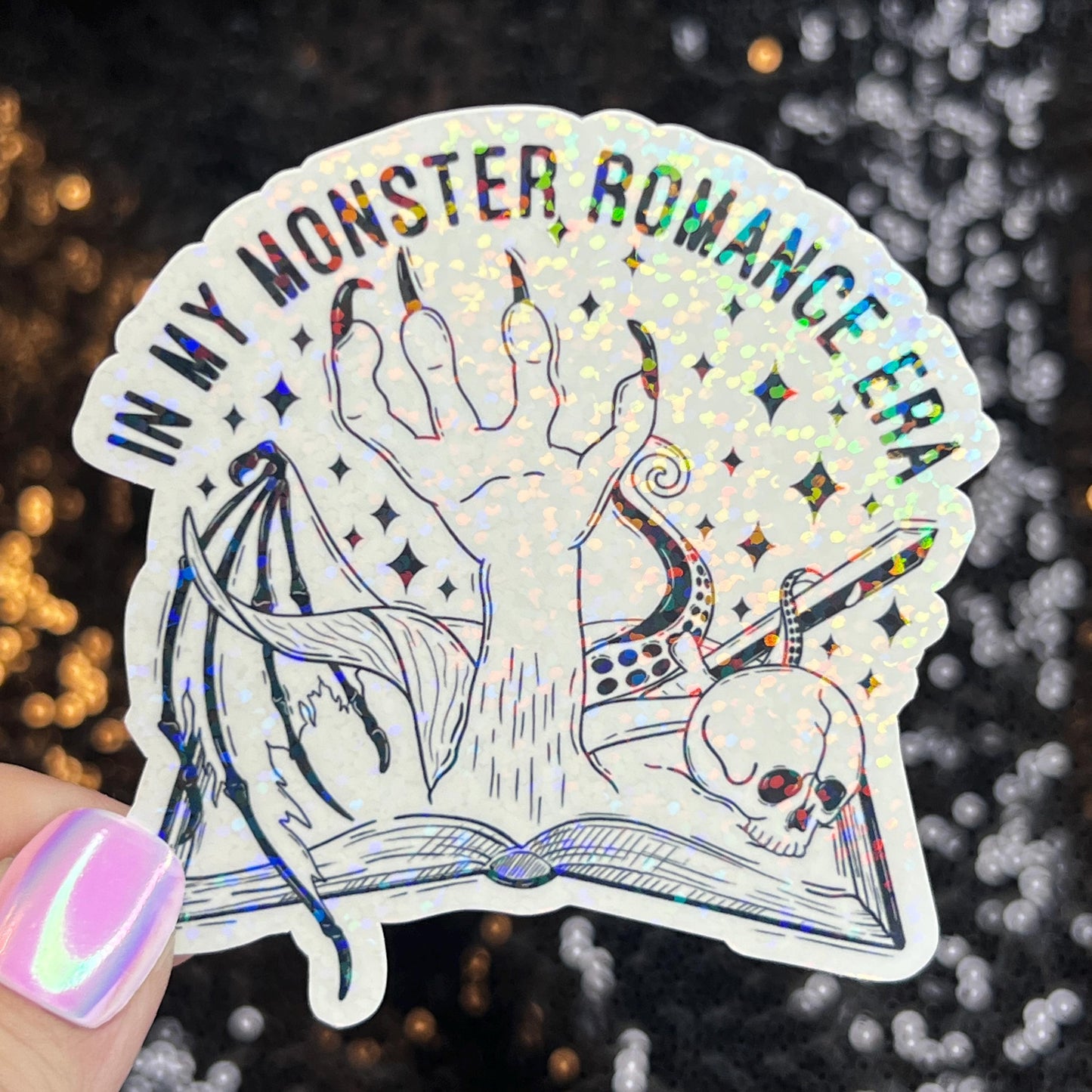In My Monster Romance Era Holographic Sticker, Spicy Dark Romance, Booktok, kindle waterbottle laptop stickers Smut decal Reader Bookish