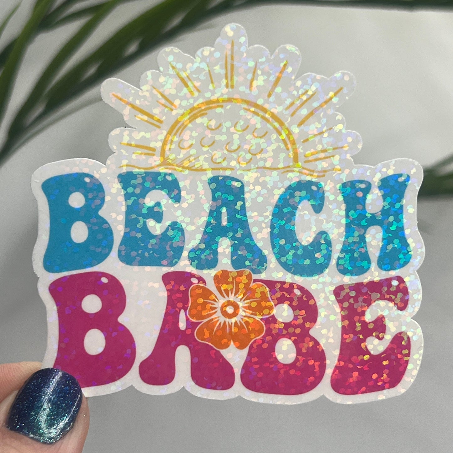Beach Babe Holographic Sparkly Sticker Beach Life Decal Sunshine Sticker Summer Vacation Sticker Ocean Life Sticker Family Cruise