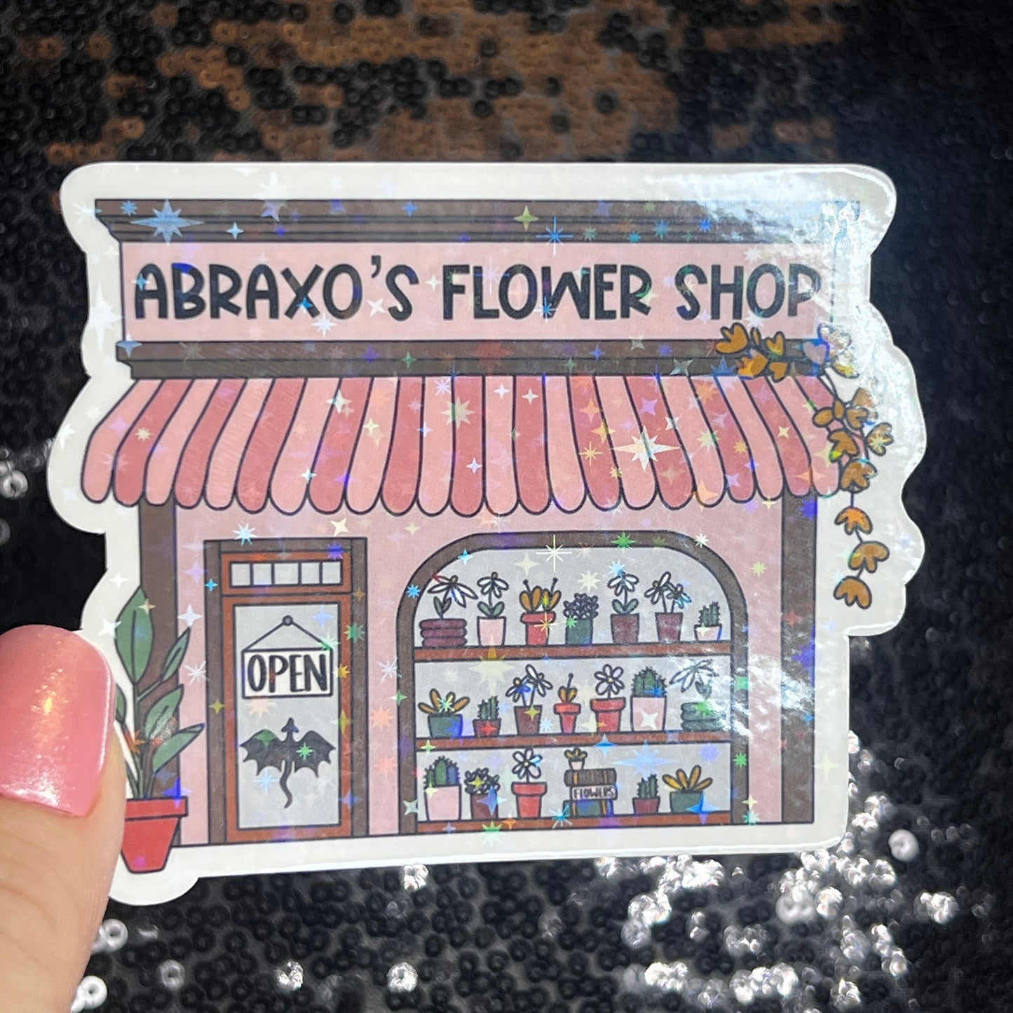 Abraxo's Flower Shop Throne of Glass Holographic Sticker The Thirteen Tog water bottle decal Manon TOG laptop Kindle sticker
