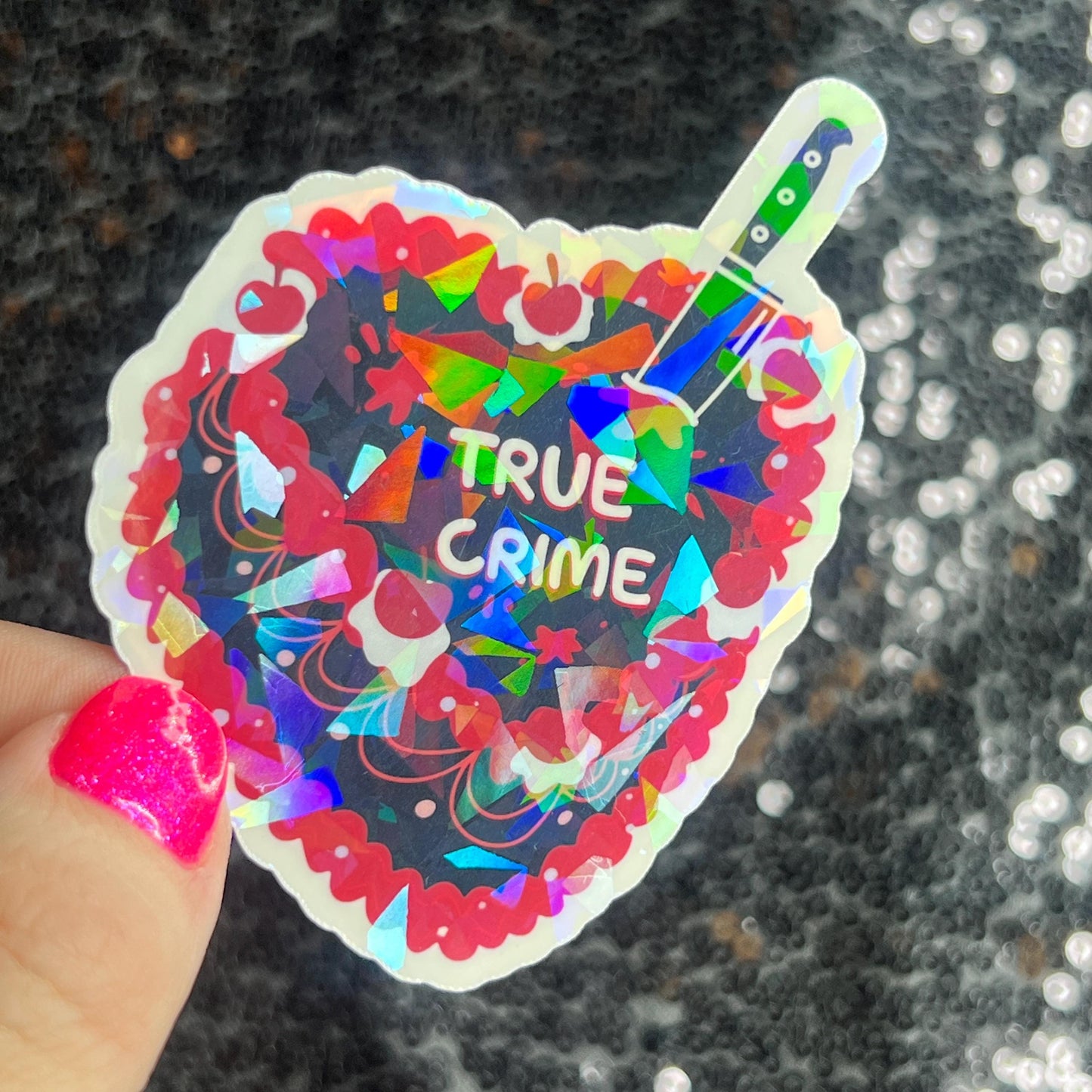 True Crime Cake Bookish Holographic Sticker Decal, Spicy Dark Romance, Horror Bookish kindle laptop Reader Bookish Present Gift