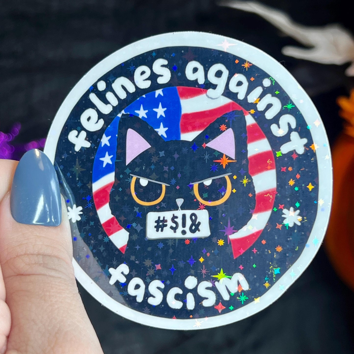 Felines Against Fascism Political Sticker Holographic Kamala Decal Pro Choice Feminist Liberal Democrat Anti Trump JD Vance