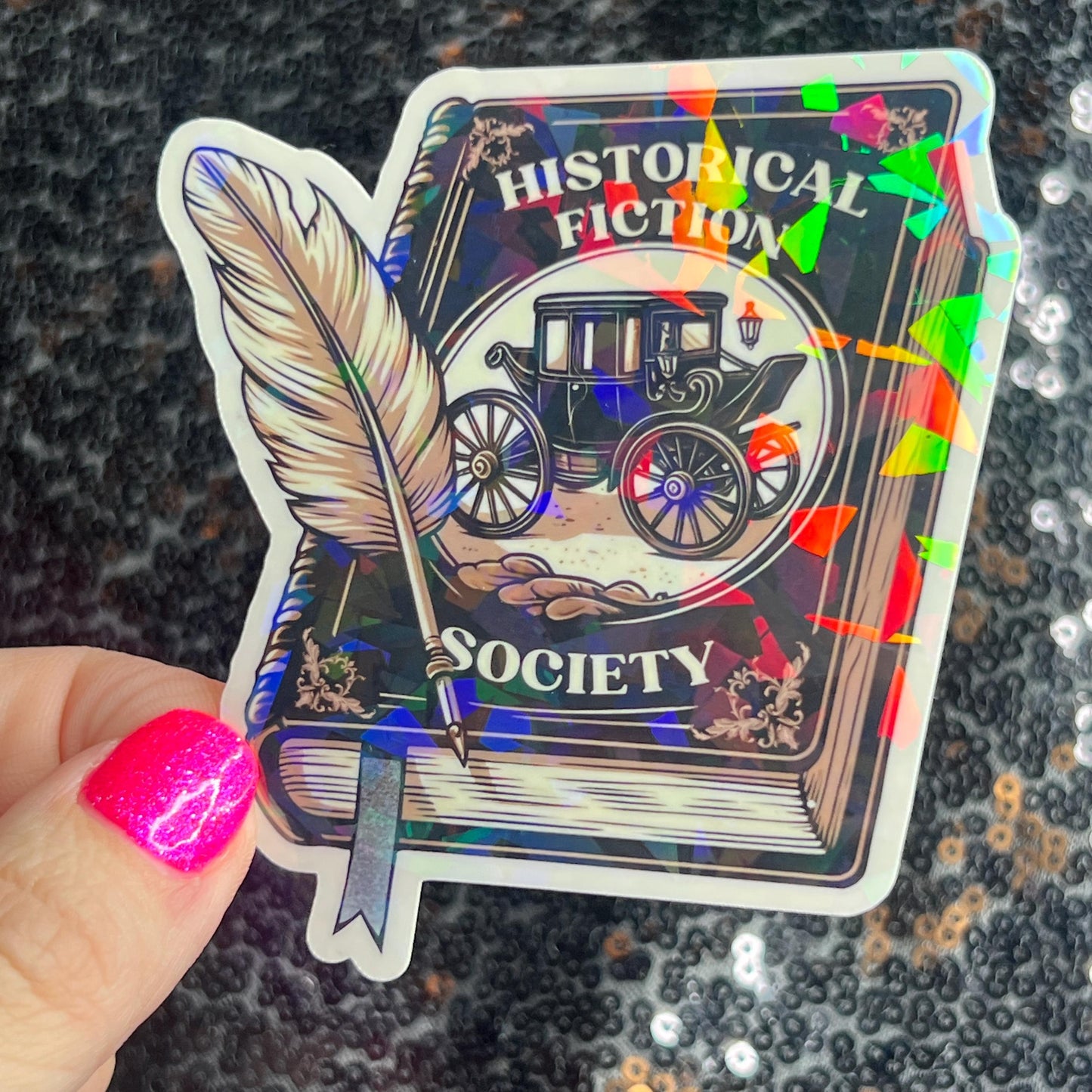 Historical Fiction Society Holographic Sticker Decal, Nonfiction History Reads Bookish kindle waterbottle laptop Reader Bookish Present Gift