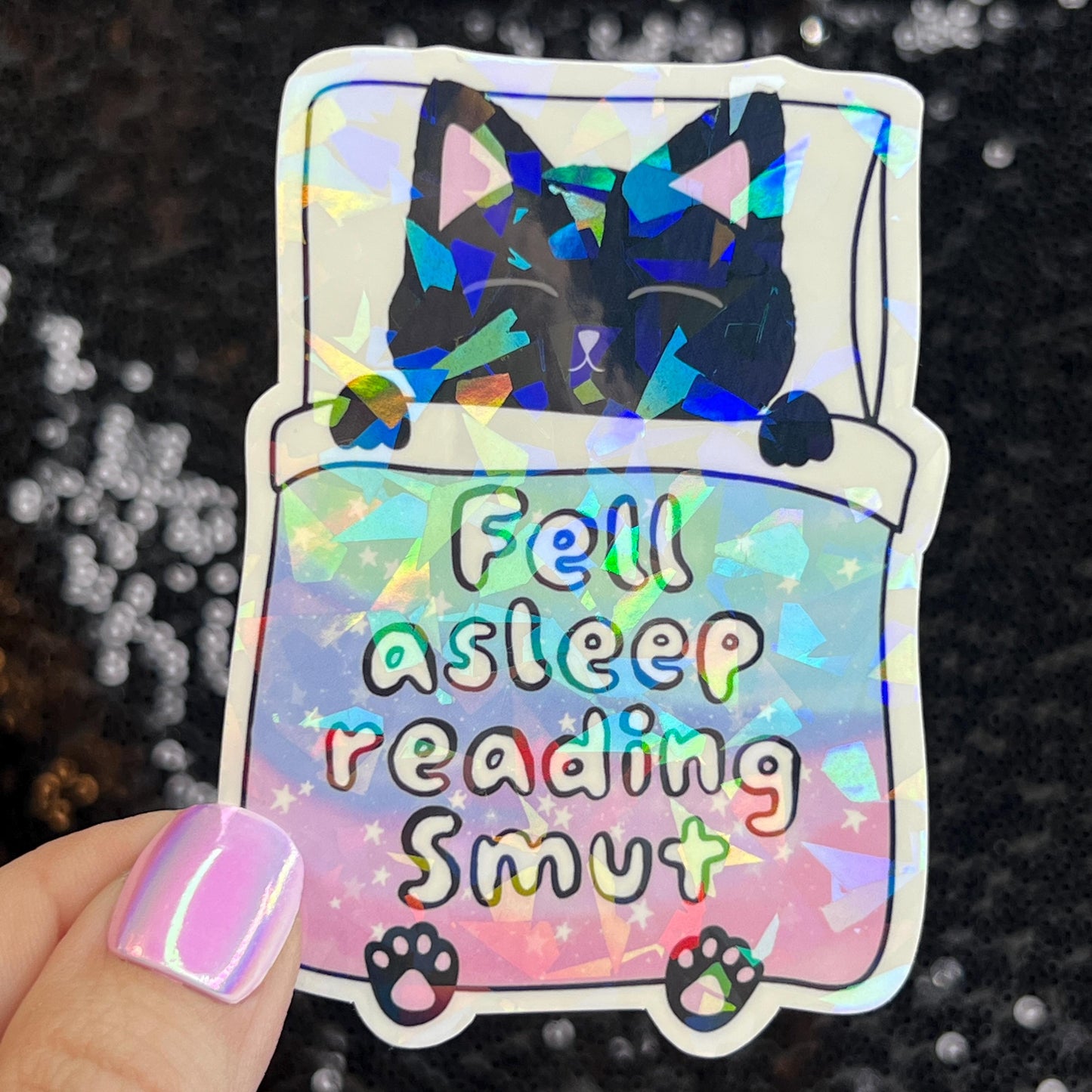 Fell Asleep Reading Smut Sparkly Sticker Holographic Book Book Lover, Spicy Dark Romance, Booktok, kindle waterbottle laptop Romance Decal