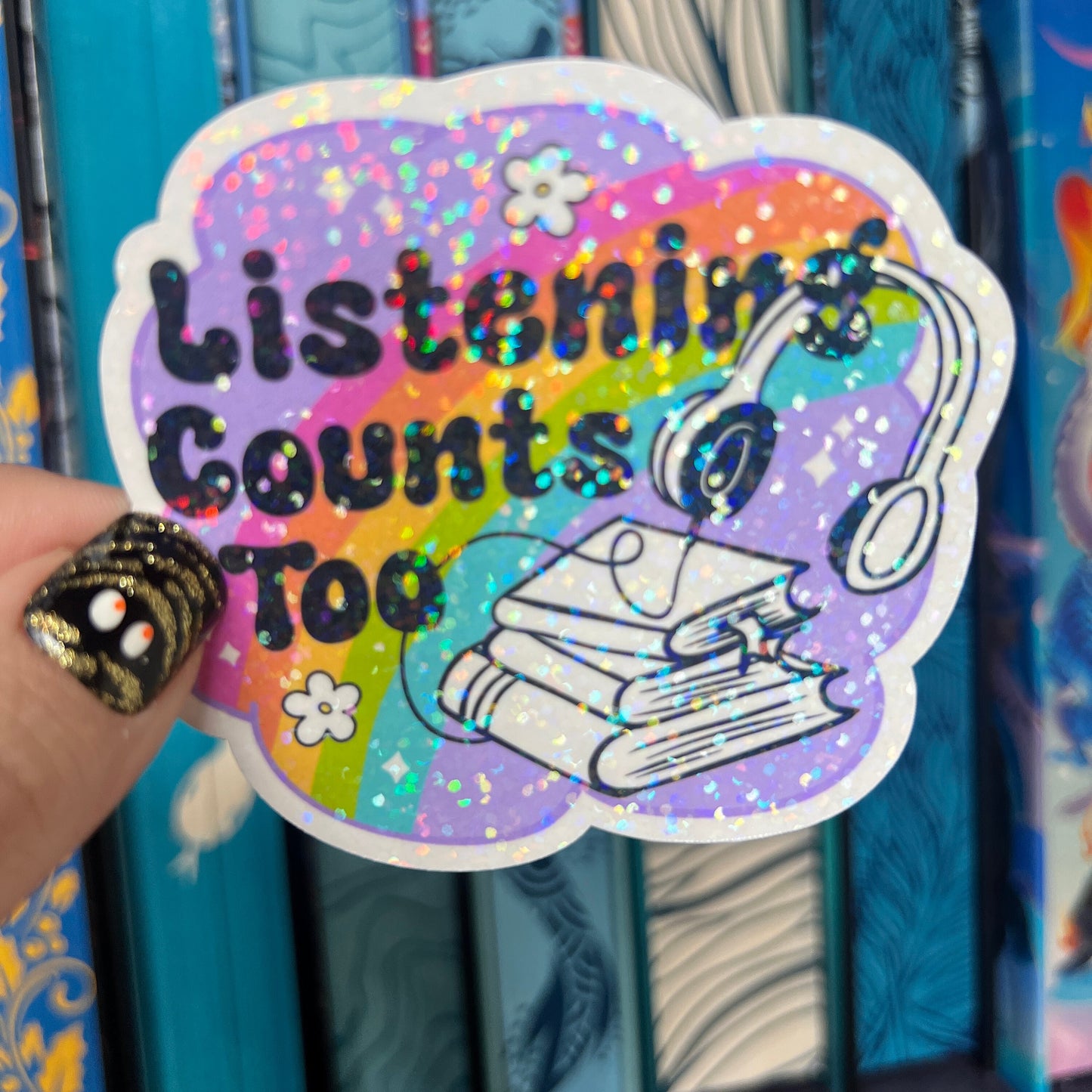 Listening Counts Too Audiobook Audible Holographic Sticker Sparkly Decal Spicy Dark Romance kindle laptop Reader Bookish Present Reader Gift