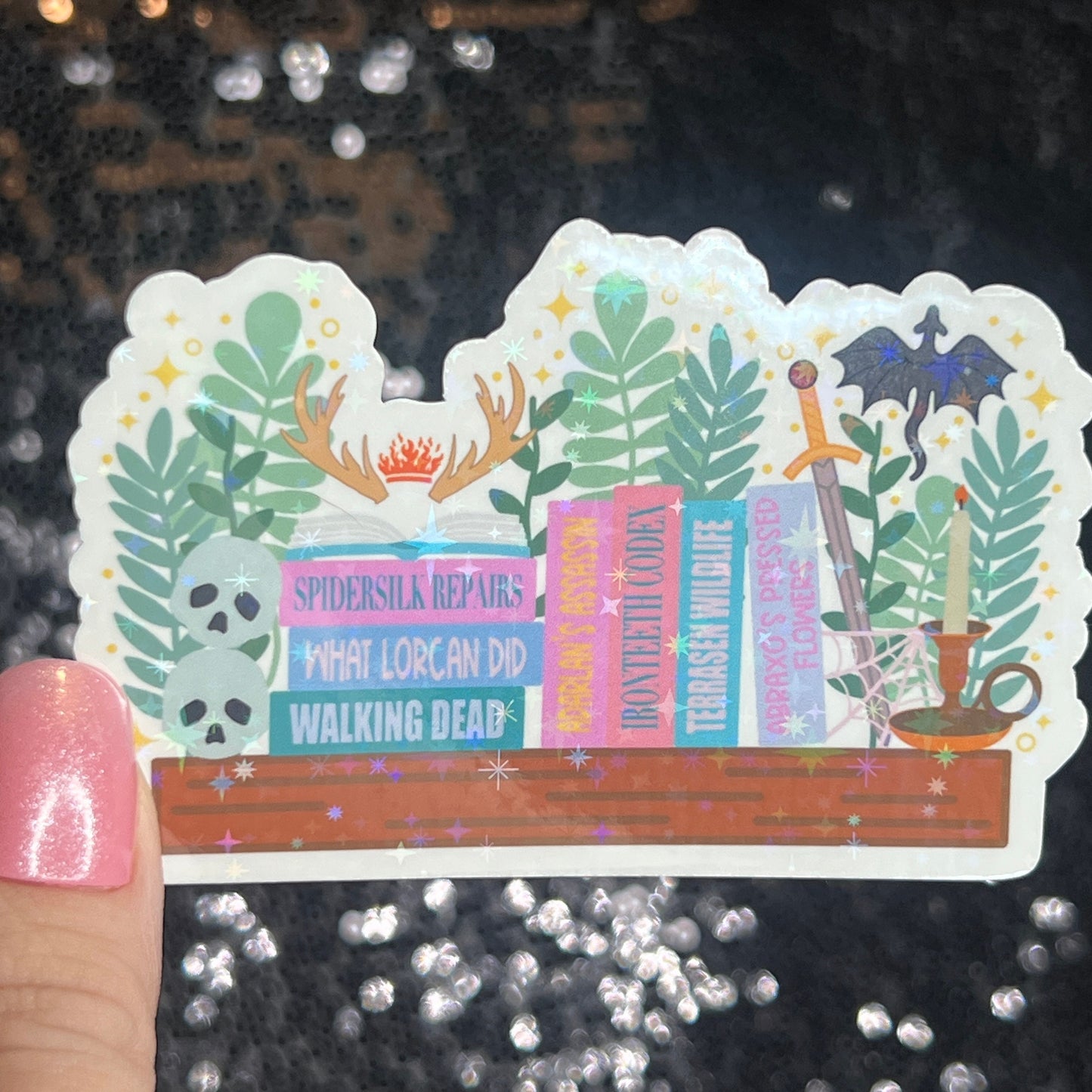 Throne of Glass Bookshelf Holographic Sticker Aelin The Thirteen Tog bottle decal Manon TOG laptop Kindle sticker Fireheart Dragon Wyvern