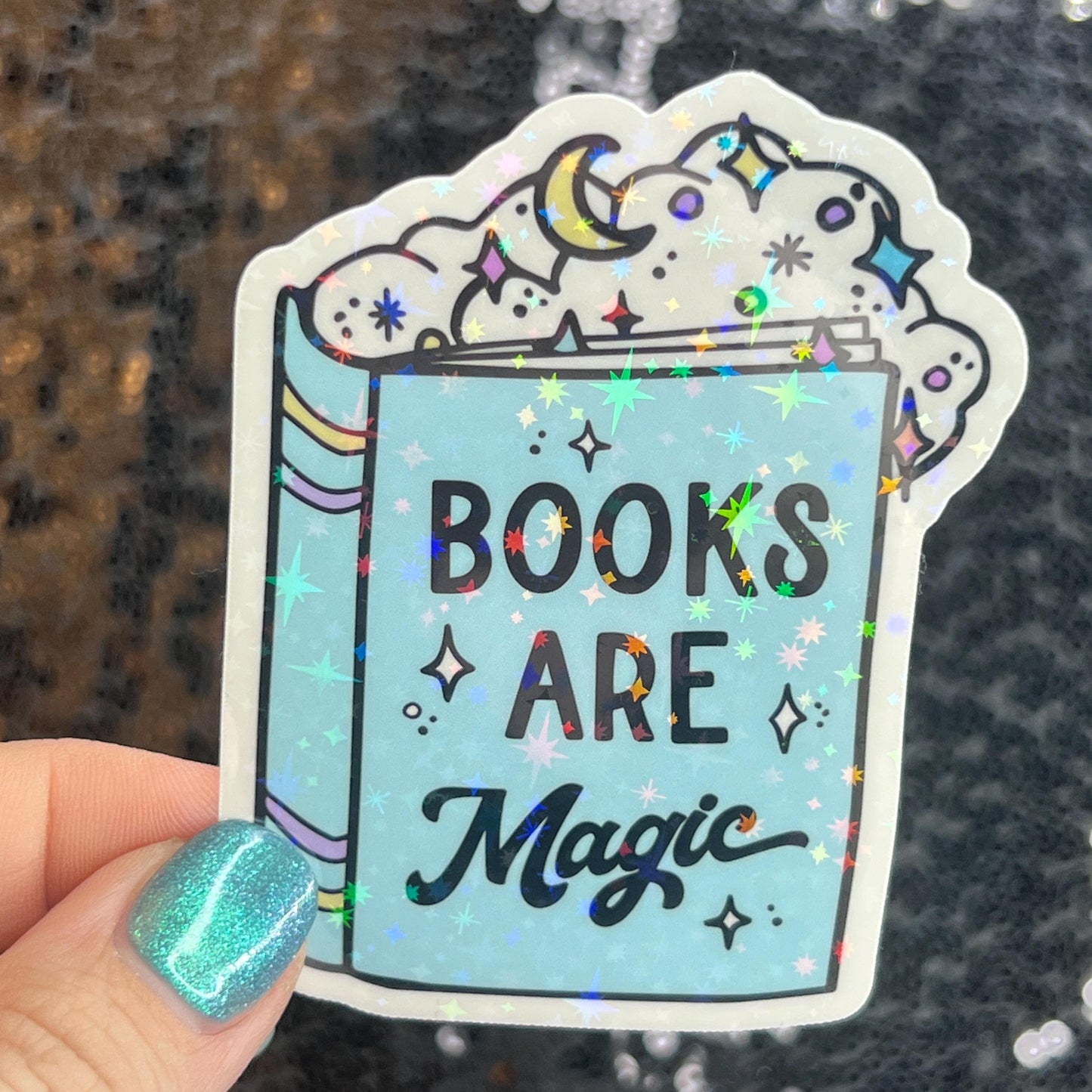 Books Are Magic Sparkly Sticker Holographic Book Lover, Spicy Dark Romance, Booktok Reader Gift  kindle laptop Romance Decal Bookish Bday