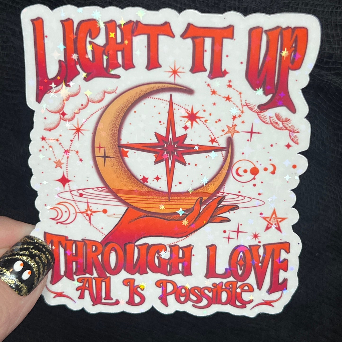 Red Crescent City Light It Up Through Love All is Possible Holographic Sticker HOSAB HOEAB Decal SJM laptop sticker bookish Waterbottle