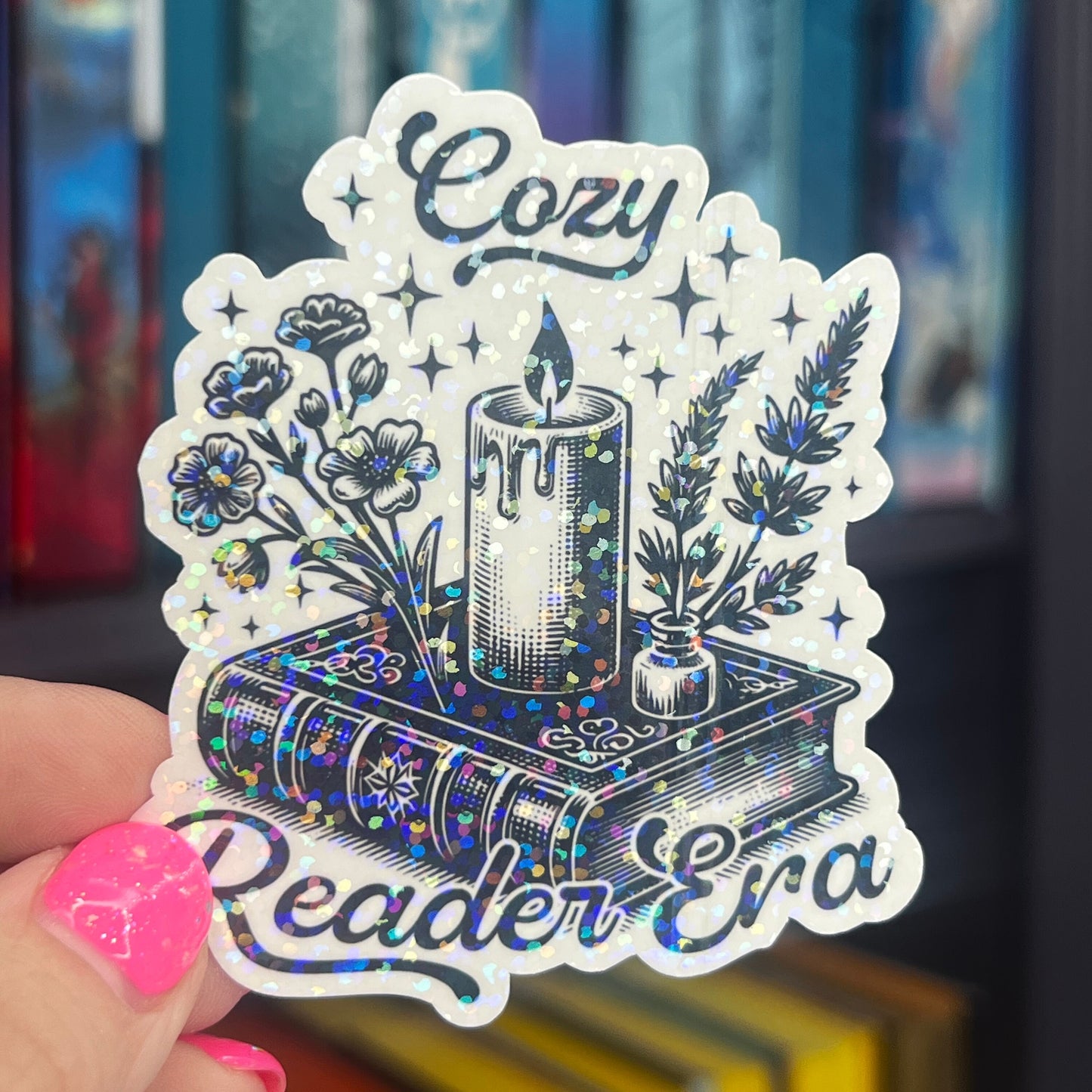 Cozy Readers Era Sparkly Sticker Holographic Book Book Lover, Cozy Mysteries Dark Romance, Booktok, kindle waterbottle laptop Romance Decal