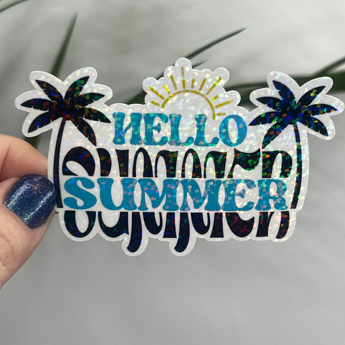 Hello Summer Retro Holographic Sparkly Sticker Beach Life Decal Boating Sticker Summer Vacation Ocean Life Sticker Family Cruise
