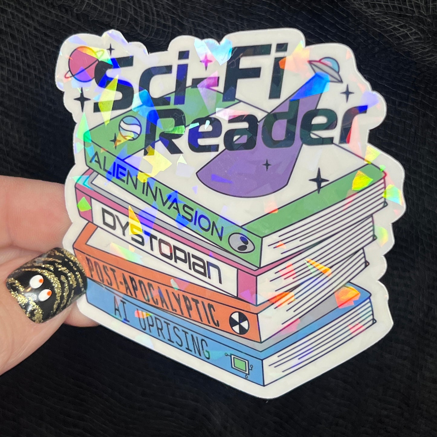 SciFi Book Club Holographic Sticker Science Fiction Decal Spicy Dystopian Alien Bookish kindle waterbottle laptop Reader Bookish Gift