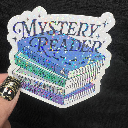 Mystery Reader Book Club Holographic Sticker Decal, Cozy Mystery Reads Bookish kindle waterbottle laptop Reader Bookish Present Gift