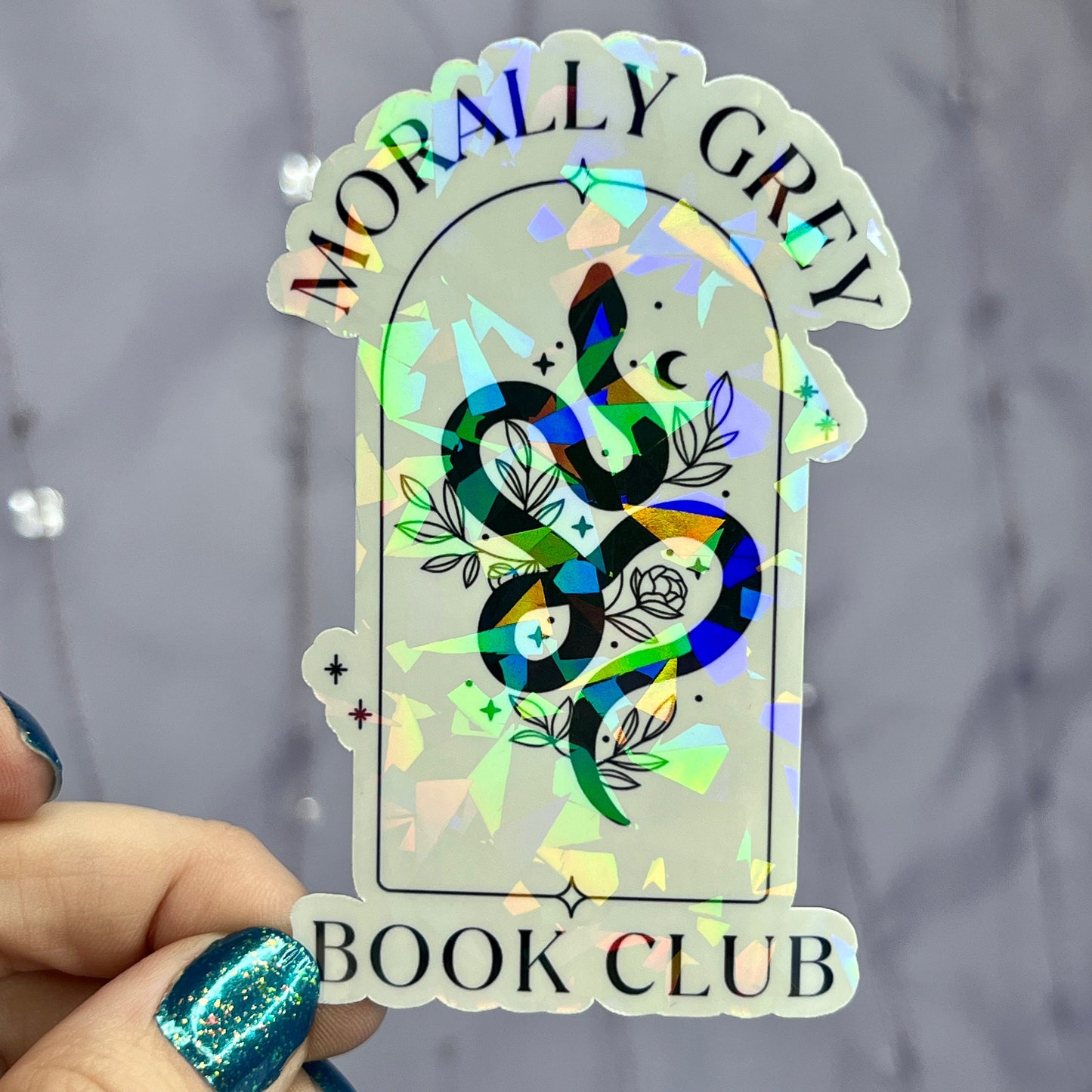 Mortally Grey Book Club Sparkly Holographic Bookish Sticker Villain Book Lover, Spicy Dark Romance, erotica, Booktok, Romance Decal