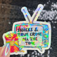 Snacks and True Crime All the Time Silly Dark Humor Holographic Sticker Sparkly Spread Positivity Good Vibes Decal True Crime and Snacks